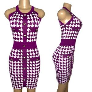 NWT Purple White Bodycom Halter Dress for Women Size S Sleeveless Short Dress